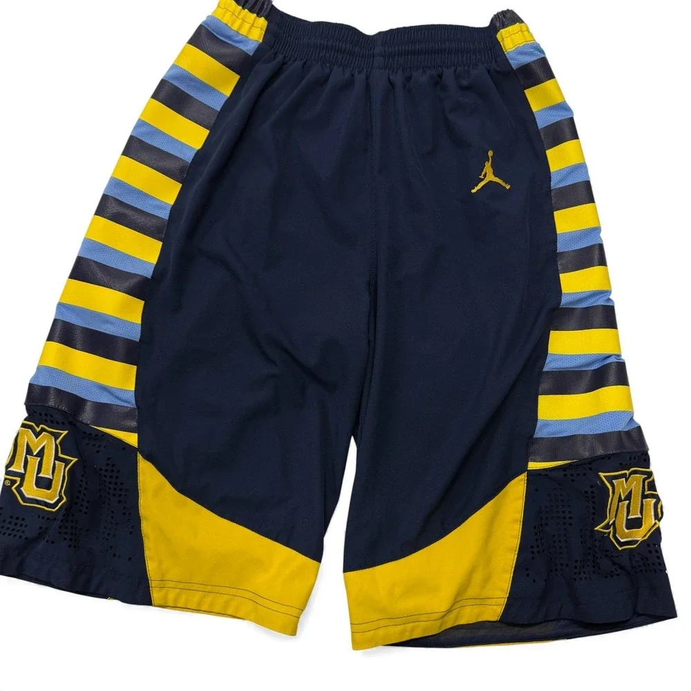 Jordan Marquette Basketball Shorts Mens‎ Small Navy Yellow Nike NCAA College